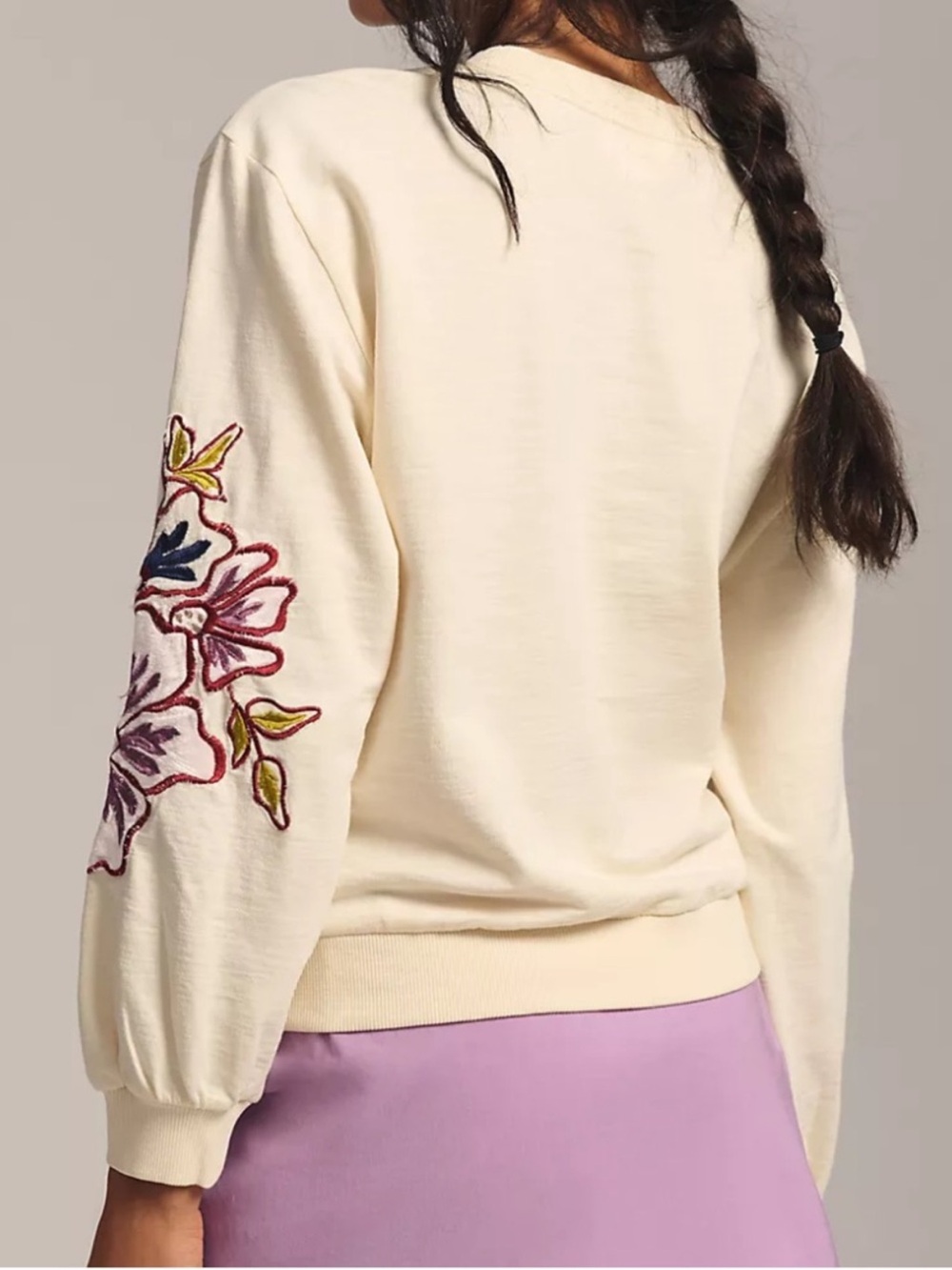 Anthropologie Embroidered Appliqué Sweatshirt Top Oversized XXS - Picture 3 of 11